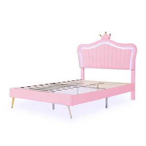 Lit enfant rembourré Aether Ⅳ Rose foncé - Bois manufacturé - Métal - Bois massif - Cuir synthétique - 152 x 122 x 203 cm