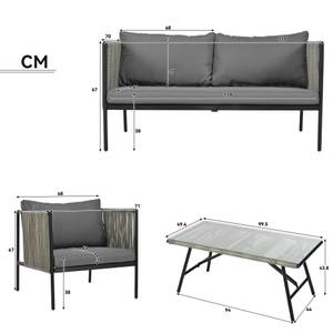 Gartenlounge-Set 4tlg Phanes Ⅱ Grau - Metall - Polyrattan - 70 x 67 x 128 cm