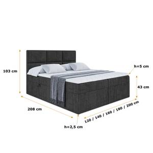 Boxspringbett OHIO Schwarz - Breite: 180 cm - H3