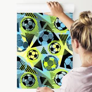 Papier Peint pour garçon football sport Noir - Bleu - Gris - Vert - Papier - 53 x 1000 x 1000 cm