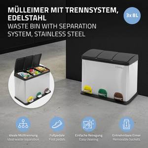 Mülleimer mit 3x 8L Behälter Silber