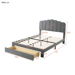 Jugendbett Jakob Grau - Holzwerkstoff - Metall - Massivholz - 140 x 105 x 204 cm