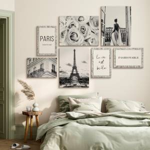 Set De Tableaux Paris Fleurs Citations Noir - Gris - Blanc - Textile - 110 x 80 x 80 cm