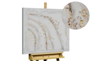 Bild handgemalt Goldene Schaumkronen Gold - Weiß - Massivholz - Textil - 60 x 60 x 4 cm