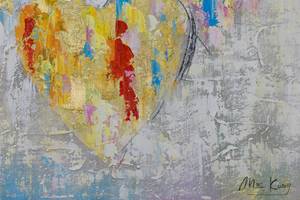 Tableau peint à la main Un voeu du coeur Gris - Bois massif - Textile - 60 x 60 x 4 cm