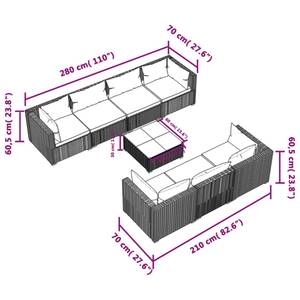 Garten-Lounge-Set (8-teilig) 3013630-7 Braun - Grün - Metall - Polyrattan - 60 x 30 x 60 cm