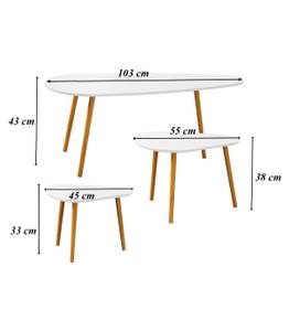 Set de 3 Tables Gigognes Blanc et Bois Blanc - Bois manufacturé - 50 x 42 x 103 cm