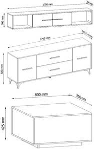 Wohnzimmer-Set FRIDA 3-teilig Braun - Holzwerkstoff - 179 x 68 x 40 cm