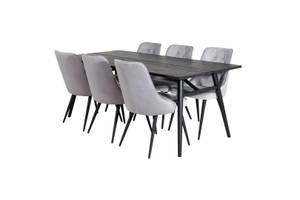 Essgruppe Sleek (7-teilig) Schwarz - Massivholz - 95 x 75 x 195 cm