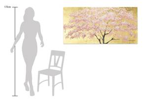 Tableau peint Short and Sweet Sakura Marron - Rose foncé - Bois massif - Textile - 120 x 60 x 4 cm