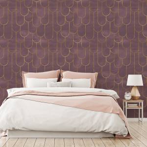 Papier Peint MOTIFS Style Art Déco Beige - Rose foncé - Mauve - Papier - Textile - 53 x 1000 x 1000 cm