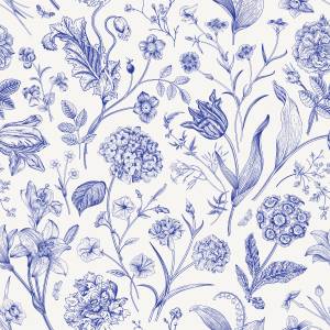 Tapete BLUMEN Blätter Pflanzen Natur Beige - Blau - Papier - Textil - 53 x 1000 x 1000 cm