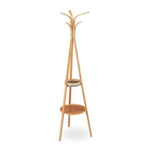 Portemanteau bambou avec étagères Marron - Gris - Bambou - Textile - 50 x 178 x 50 cm