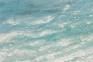 Tableau peint Travelling to the Sea Bleu - Bois massif - Textile - 80 x 80 x 4 cm