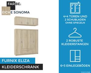 FURNIX Kleiderschrank Eliza 4D Sonoma Eiche Hell Dekor - Eiche Sonoma Dekor