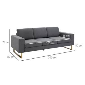 Polstersofa als 3-Sitzer 833-519 Grau - Metall - Massivholz - 82 x 78 x 200 cm