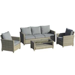 Gartensofa-Set (4-tlg.) 860-178 Braun - Grau - Polyrattan - 77 x 81 x 193 cm