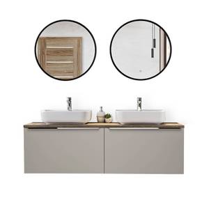 Waschtisch Set Taupe mit 2 Keramikbecken Braun - Holzwerkstoff - 161 x 200 x 46 cm