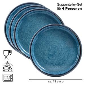 SOLID Suppenteller Steinzeug 4er-Set Blau