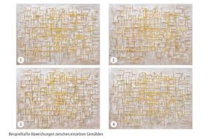 Acrylbild handgemalt Glossy Maze Beige - Gold - Massivholz - Textil - Holz teilmassiv - 100 x 75 x 4 cm