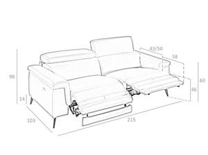 3-Sitzer-Sofa, bezogen mit grauem Leder Grau - Echtleder - Textil - 215 x 99 x 103 cm