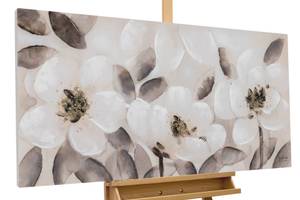 Tableau peint Blossoming Memory Beige - Marron - Bois massif - Textile - 120 x 60 x 4 cm