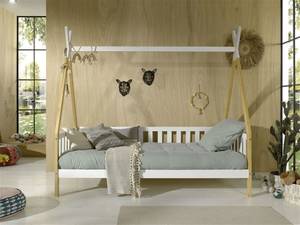 Tipi lit avec bordure Blanc - Bois manufacturé - 96 x 189 x 206 cm