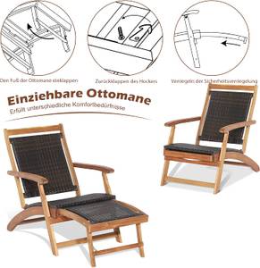 Sonnenliege mit Fußstütze+Beistelltisch Braun - Metall - Rattan - Massivholz - Holzart/Dekor - 61 x 81 x 135 cm