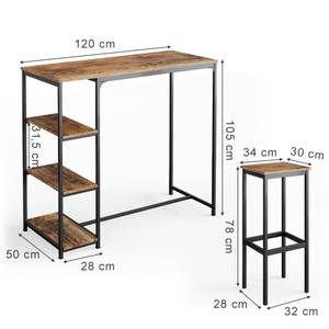 Table de bar Fyrk lot de 2 Noir - Marron - Bois manufacturé - 120 x 105 x 50 cm
