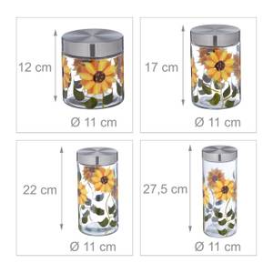 Vorratsgläser Blumenmuster 4er Set Orange - Silber - Glas - Metall - Kunststoff - 11 x 28 x 11 cm