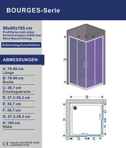 Duschkabine Schiebetür Eckdusche BOURGES Silber - Glas - 80 x 195 x 80 cm