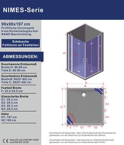 AQUALAVOS Eckdusche mit Duschablage 90 x 90 cm