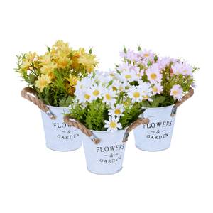 Lot de 3 fausses plantes en pot Rose foncé - Blanc - Jaune - Métal - Rotin - Textile - 15 x 20 x 15 cm