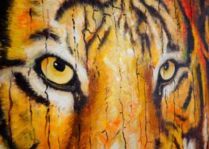 Tableau à l'huile tigre peint à la main Textile - 90 x 100 x 3 cm