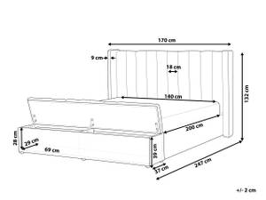 Lit double NOYERS Gris - Largeur : 170 cm