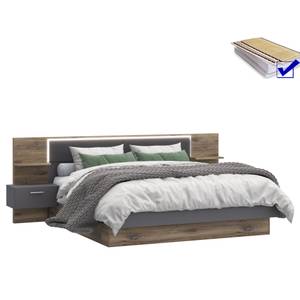 Doppelbett Valerie 1K mit LED Grau - Holzwerkstoff - 287 x 210 x 99 cm