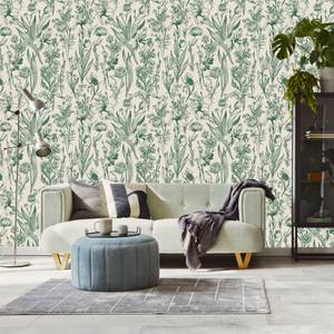 Papier Peint FLEURS DES CHAMPS Nature Beige - Vert - Papier - Textile - 53 x 1000 x 1000 cm