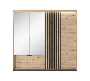 Drehtürenschrank TALLY LED Beige - Schwarz - Holzwerkstoff - Kunststoff - 220 x 211 x 60 cm