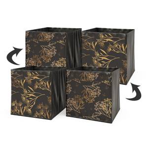 Boîtes pliantes Floral 30x30cm noir/or Noir - Matière plastique - 30 x 30 x 30 cm