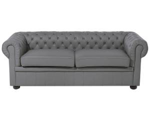 3-Sitzer Sofa CHESTERFIELD Grau - Eiche Dunkel - 196 x 70 x 80 cm