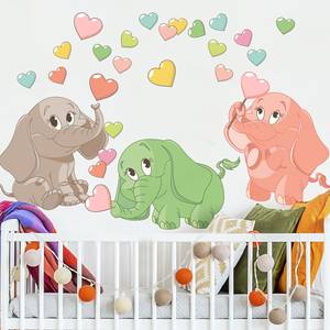 Regenbogen Elefantenbabies mit Herzen 80 x 80 cm