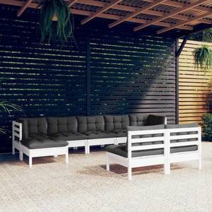 9-tlg. Garten-Lounge-Set mit Kissen Weiß Weiß