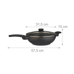 Poêle wok avec couvercle Noir - Argenté - Verre - Métal - Matière plastique - 58 x 15 x 32 cm