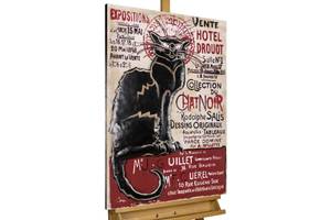 Tableau en métal Black Cat Noir - Rouge - Bois massif - Textile - 60 x 90 x 4 cm