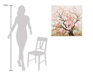 Tableau peint à la main Hanami joyeux Marron - Rose foncé - Bois massif - Textile - 80 x 80 x 4 cm