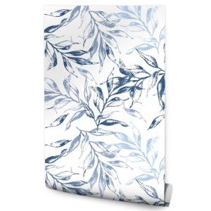Papier Peint feuilles plantes nature Bleu - Blanc - Papier - 53 x 1000 x 1000 cm