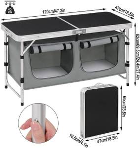 Campingtisch Gisela Schwarz - Holzwerkstoff - Metall - 120 x 70 x 47 cm