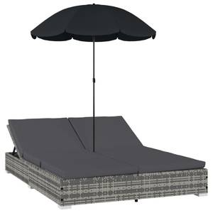 Chaise longue de jardin avec parasol Gris - Matière plastique - Polyrotin - 140 x 190 x 197 cm