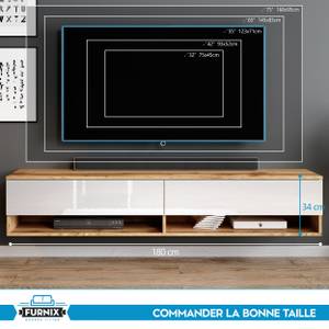 FURNIX meuble tv ALYX sans LED Marron - Blanc - Bois manufacturé - 180 x 34 x 32 cm