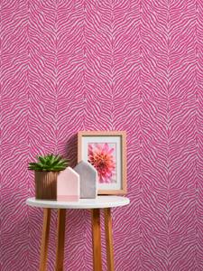 Tapete mit Tieremuster Pink - Weiß - Kunststoff - Textil - 53 x 1050 x 1 cm